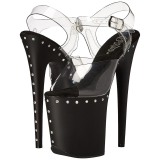 Black 20 cm FLAMINGO-808ABLS High Heeled Sandal Rhinestone Platform