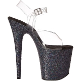 Black Glitter 20 cm FLAMINGO-808LG Platform High Heeled Sandal Shoes
