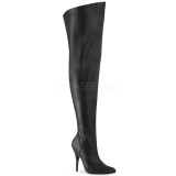 Black Leatherette 13 cm thigh high stretch overknee boots with wide calf