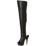 Black Leatherette 15 cm DELIGHT-3019 Platform Thigh High Boots