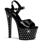 Black Patent 18 cm STARDUST-709 High Heeled Sandal Rhinestone Platform