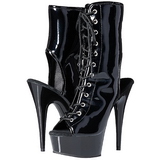 Black Shiny 15,5 cm DELIGHT-1016 Open Toe Platform Ankle Calf Boots