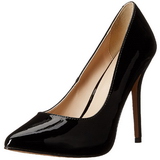 Black Varnished 13 cm AMUSE-20 pointed toe stiletto pumps