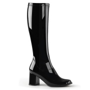 Black boots block heel 7,5 cm - 70s years style hippie disco gogo under kneeboots patent leather