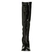 Black boots block heel 7,5 cm - 70s years style hippie disco gogo under kneeboots patent leather