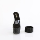 Black rhinestone 18 cm BEJEWELED-712RS pleaser high heels with ankle cuff