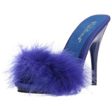 Blau 13 cm POISE-501F Mules Schuhe mit Marabou Federn - Plüsch