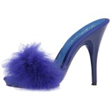 Blau 13 cm POISE-501F Mules Schuhe mit Marabou Federn - Plüsch