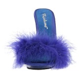 Blau 13 cm POISE-501F Mules Schuhe mit Marabou Federn - Plüsch