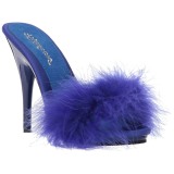 Blau 13 cm POISE-501F Mules Schuhe mit Marabou Federn - Plüsch