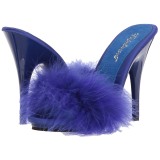 Blau 13 cm POISE-501F Mules Schuhe mit Marabou Federn - Plüsch