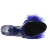 Blau 13 cm POISE-501F Mules Schuhe mit Marabou Federn - Plüsch