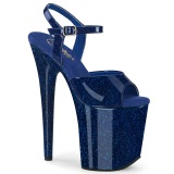 Blaue 20 cm FLAMINGO-809GP glitter plateau high heels sandaletten