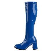 Blaue lackstiefel blockabsatz 7,5 cm - 70er jahre hippie disco kniehohe boots gogo