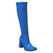 Blaue lackstiefel blockabsatz 7,5 cm - 70er jahre hippie disco kniehohe boots gogo