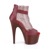 Burgundy high heels 18 cm ADORE-765RM glitter plateau high heels