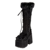 Fur black 13 cm CAMEL-311 chunky heel platform boots