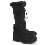Fur boots 7 cm CUBBY-311 goth lace up platform boots black