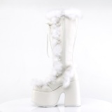 Fur white 13 cm CAMEL-311 chunky heel platform boots