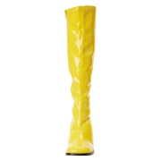 Gelbe lackstiefel blockabsatz 7,5 cm - 70er jahre hippie disco kniehohe boots gogo