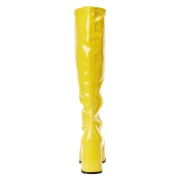 Gelbe lackstiefel blockabsatz 7,5 cm - 70er jahre hippie disco kniehohe boots gogo