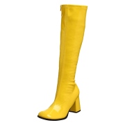 Gelbe lackstiefel blockabsatz 7,5 cm - 70er jahre hippie disco kniehohe boots gogo