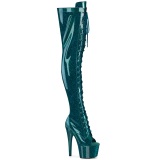 Glitter 18 cm PEEP TOE Blaugrün overknee stiefel mit schnürung high heels