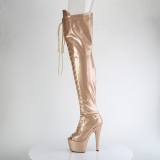 Glitter 18 cm PEEP TOE Goldene overknee stiefel mit schnürung high heels