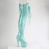 Glitter 18 cm PEEP TOE Grüne overknee stiefel mit schnürung high heels