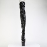 Glitter 18 cm PEEP TOE schwarze overknee stiefel mit schnürung high heels