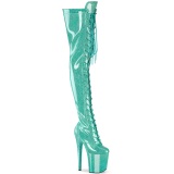Glitter 20 cm ADORE-3020GP Grüne overknee stiefel mit schnürung high heels
