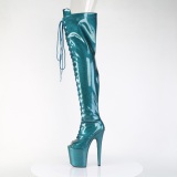 Glitter 20 cm PEEP TOE Blaugrün overknee stiefel mit schnürung high heels