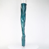 Glitter 20 cm PEEP TOE Blaugrün overknee stiefel mit schnürung high heels