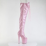 Glitter 20 cm PEEP TOE Rosa overknee stiefel mit schnürung high heels