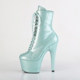 Glitter plateauboots damen 18 cm mintgrüne boots high heels