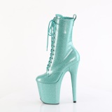 Glitter plateauboots damen 20 cm türkis boots high heels
