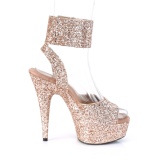 Gold Glitzern 15 cm DELIGHT-691LG pleaser high heels mit knöchelriemen