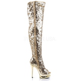 Gold Pailletten 15 cm PLEASER BLONDIE-R-3011 Plateau Überkniestiefel