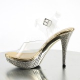 Gold Rhinestone 12 cm ELEGANT-408 Platform High Heeled Sandal