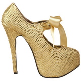 Gold Strass 14,5 cm Burlesque TEEZE-04R Plateau Damen Pumps Schuhe