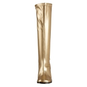 Golden boots block heel 7,5 cm - 70s years style hippie disco gogo under kneeboots vinyl