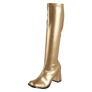 Goldene stiefel blockabsatz 7,5 cm vinylleder - 70er jahre hippie disco kniehohe boots gogo