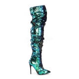 Green Sequins 13 cm COURTLY-3011 Pleaser Overknee Boots