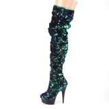 Green Sequins 15 cm DELIGHT-3004 Pleaser Overknee Boots