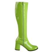 Grüne lackstiefel blockabsatz 7,5 cm - 70er jahre hippie disco kniehohe boots gogo