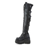 Kunstleder 11,5 cm SHAKER-350 Overknee stiefel mit wedge plateau