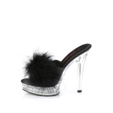 Kunstleder 13,5 cm MAJESTY-501F-8 Schwarze high heels mules mit federn