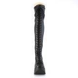 Kunstleder 13 cm DYNAMITE-300-2 Overknee stiefel mit wedge plateau schwarze