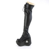 Kunstleder 13 cm DYNAMITE-300-2 Overknee stiefel mit wedge plateau schwarze