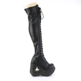 Kunstleder 13 cm DYNAMITE-300-2 Overknee stiefel mit wedge plateau schwarze